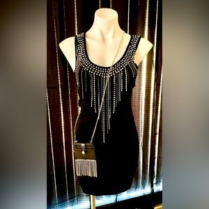 Beautiful Black after 5 dress with a beaded stone necklace made into dress